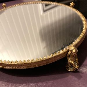 Vintage Midcentury (brass?) mirrored vanity tray for perfumes